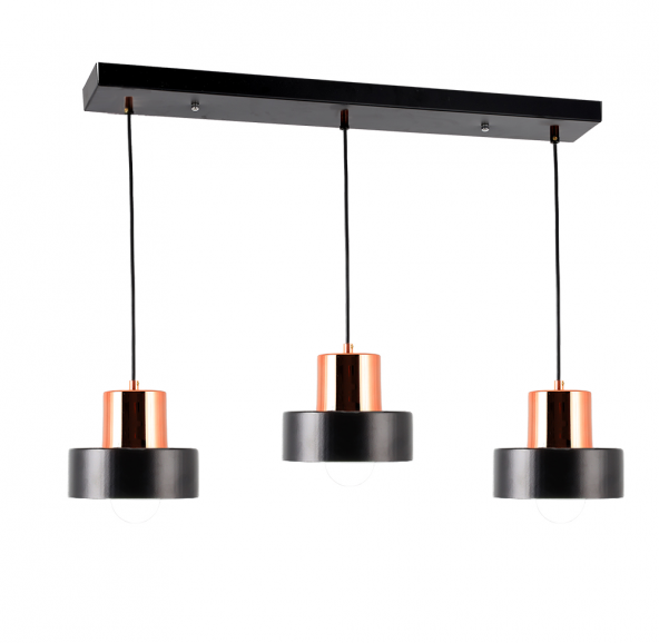 TT Aydınlatma TT017-3S-SY  Mat Siyah 3 lü Sıralı Avize - Resim 2