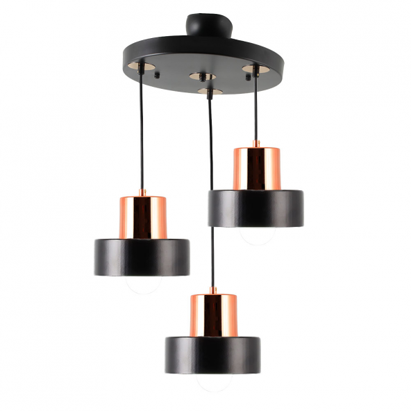 TT Aydınlatma TT017-3Y-SY  Mat Siyah 3 lü Avize - Resim 2