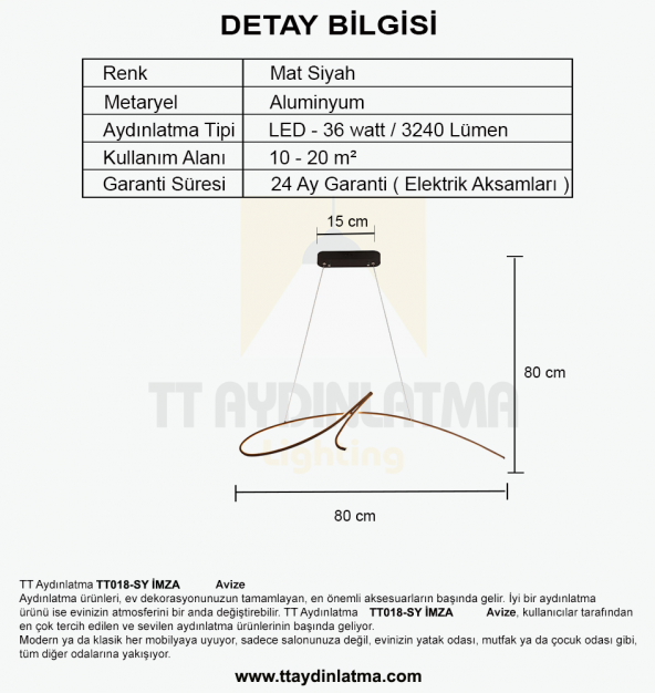 TT018-SY TT Aydınlatma İmza Modeli Mat Siyah Led Avize - 5