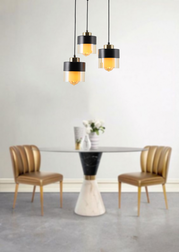 TT Aydınlatma TT203-3Y-SY  Siyah-Eskitme 3 lü Yuvarlak Avize - Resim 2