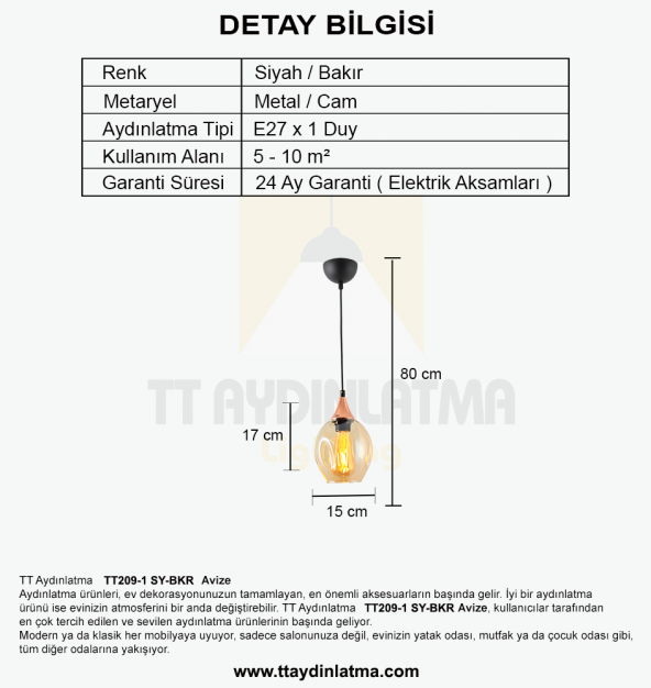 TT Aydınlatma TT209-1-SY  Basık Camlı Siyah - Krom Tekli Avize - 3