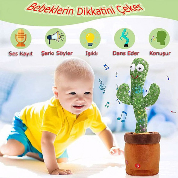 Dansçı Kaktüs USB Şarjlı Ses Taklidi Yapan Işıklı Konuşan Dans Eden Oyuncak Kaktüs - 6