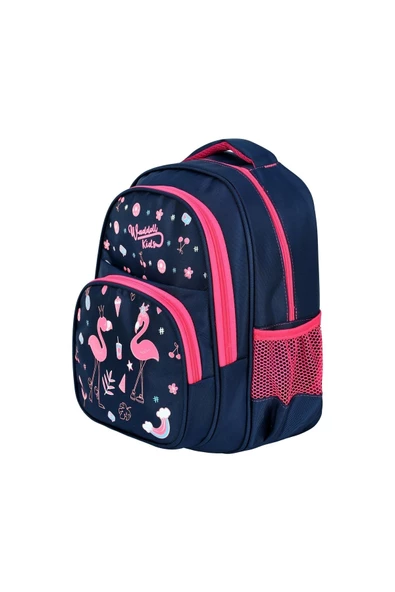 Waddell Lacivert Flamingo Desenli İlkokul Sırt ve Beslenme Çantası 5032 - 2