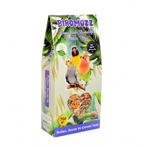 BirdMozz Premium Vitaminli Paraket Cennet Sultan Ve Sevda Kuşu Yemi 700 Gr