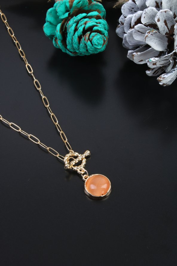 Soobepark Bal Rengi Doğal Taşlı Kadın Zincir Kolye Gold - 2