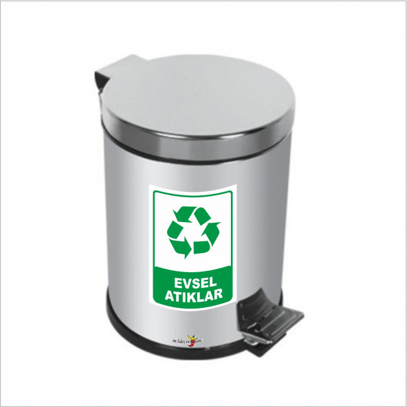 Paslanmaz 12Lt. Küflenmez Çelik Krom Kapak Pedallı Basmalı Saplı Kovalı Evsel Atık Çöp Kovası Kutusu