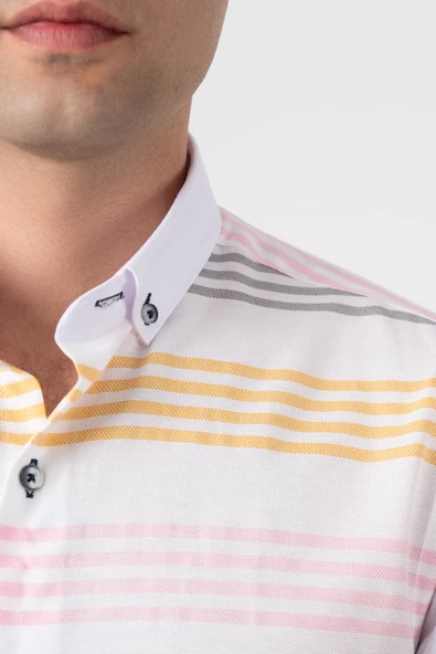 BİCAN SLİMFİT ÇİZGİLİ YAKA DÜĞMELİ KOL KATLAMALI ERKEK GÖMLEK - Resim 8