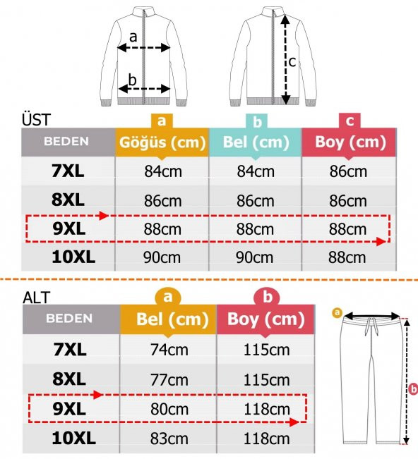 Erkek Büyük Beden Battal Boy Likralı Eşofman Takımı 7XL-10XL - 12