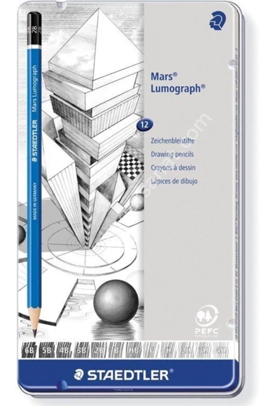 Staedtler Kurşun Kalem Mars Lumograph 12 Li Metal Kutuda Kurşun Kalem Seti