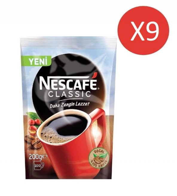Nescafe Classic - 200 gr Paket X 9 Adet