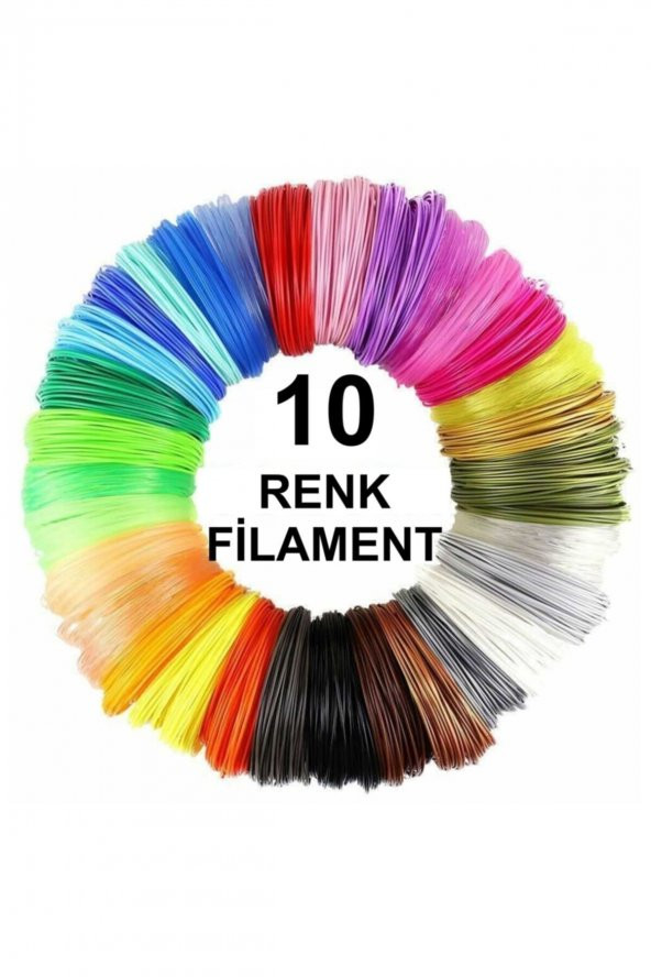 3d Kalem Yazıcı Için 10 Renk 50 Metre (10 X 5 Metre) 3D Kalem Filamenti Pla