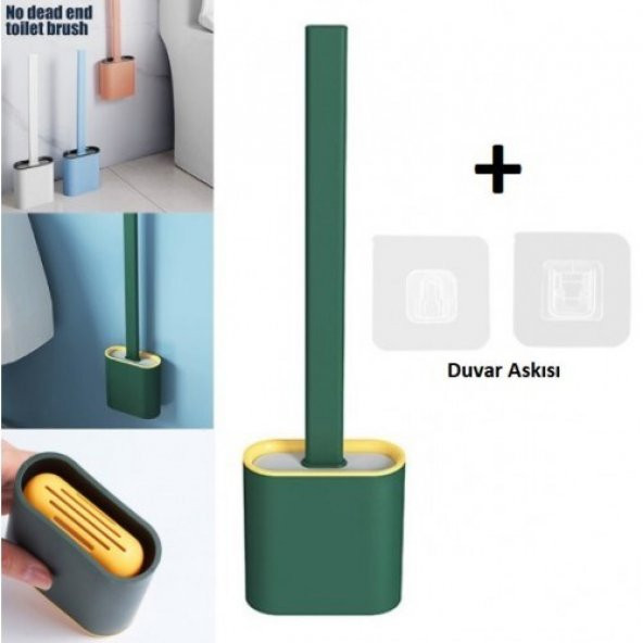 Silikon Banyo Tuvalet Klozet Temizleme Fırçası ve Tutucu  ( YEŞİL ) Silikon Bükülebilir Fırça Seti - 2