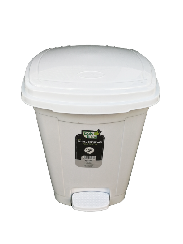 Polytime Plastik Beyaz Pedallı Basmalı Çöp Kutusu Kovası - 22 Litre-30x30x42 Cm. - Beyaz - İç Kovalı