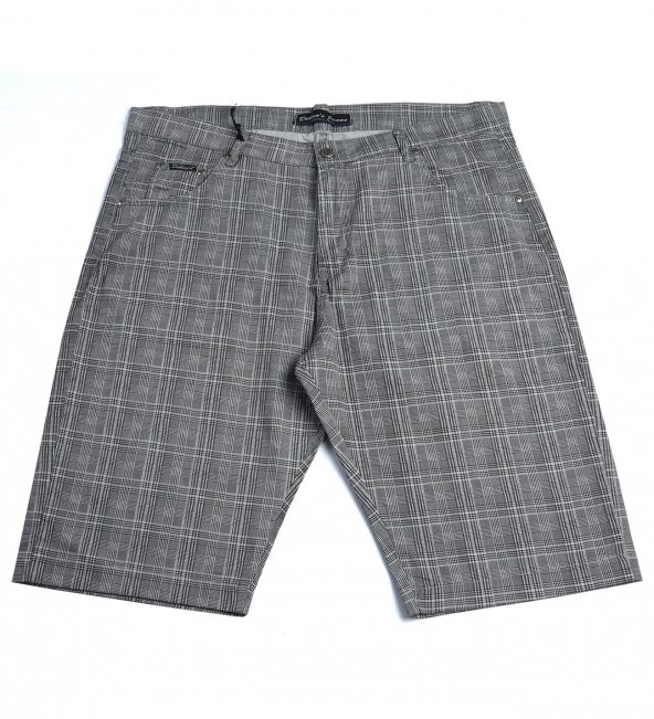 Büyük Beden Battal Boy Erkek Şort Dekons Ekose Gri