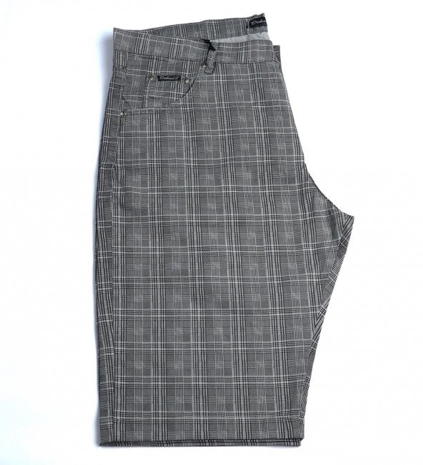 Büyük Beden Battal Boy Erkek Şort Dekons Ekose Gri - 3