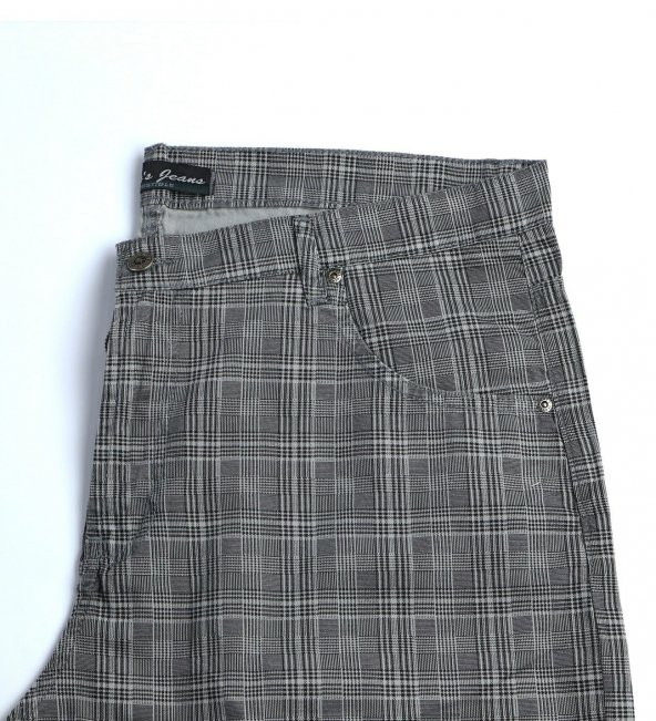 Büyük Beden Battal Boy Erkek Şort Dekons Ekose Gri - 4