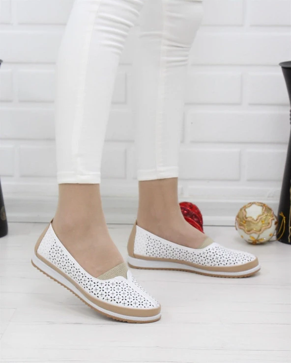 SEDEF KAYMAZ DÜZ TABAN BAĞSIZ KOLAY GİYİM  KLASİK-SPOR  GÜNLÜK DELİKLİ BABET AYAKKABI - 5