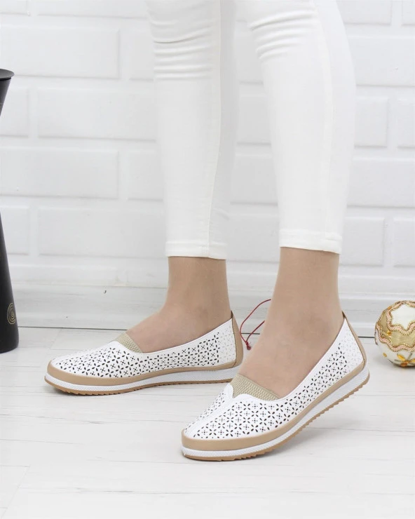 SEDEF KAYMAZ DÜZ TABAN BAĞSIZ KOLAY GİYİM  KLASİK-SPOR  GÜNLÜK DELİKLİ BABET AYAKKABI - 6