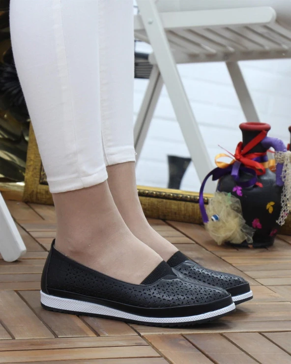 SEDEF KAYMAZ DÜZ TABAN BAĞSIZ KOLAY GİYİM  KLASİK-SPOR  GÜNLÜK DELİKLİ BABET AYAKKABI - 7