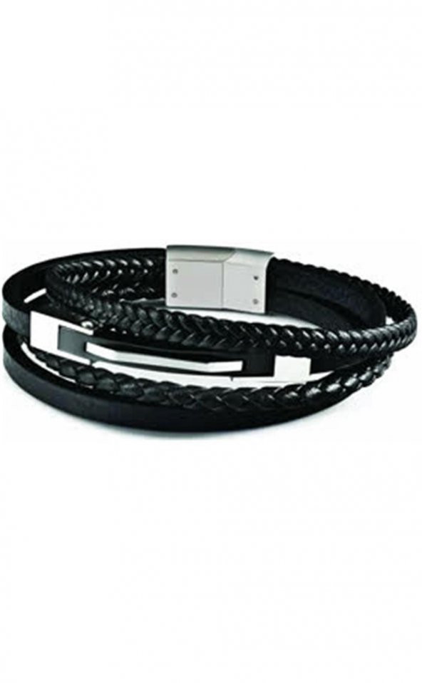 Daniel Klein Siyah Hakiki Deri Erkek Bileklik Çelik Klips