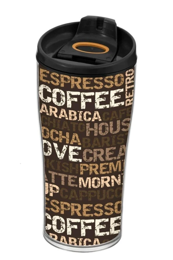 Herevin 440 Ml Kahve Yazı Desenli Konik Mug Kahve Bardağı Kupası