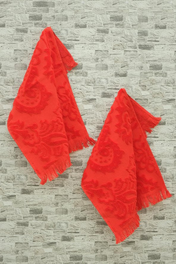2li 30x50 Kırmızı Kadife Paisley Desenli Mutfak Havlusu - 1