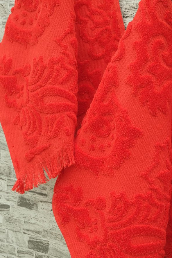 2li 30x50 Kırmızı Kadife Paisley Desenli Mutfak Havlusu - 2