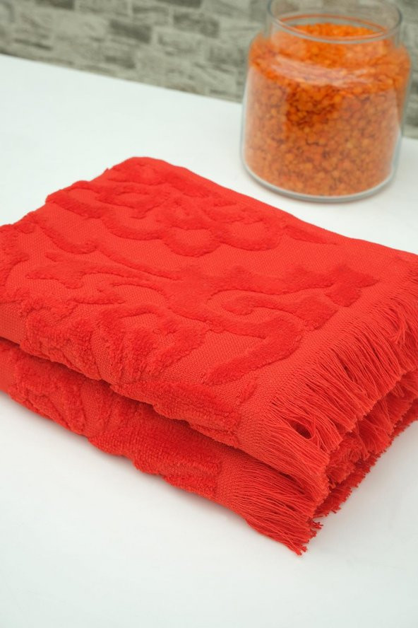 2li 30x50 Kırmızı Kadife Paisley Desenli Mutfak Havlusu - 3