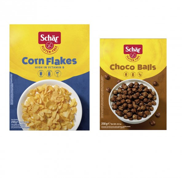 Schar 2li Glutensiz Mısır Gevreği Seti Kakaolu ve Sade 250 gr 2 Adet Corn Flakes+Choco Balls Milly