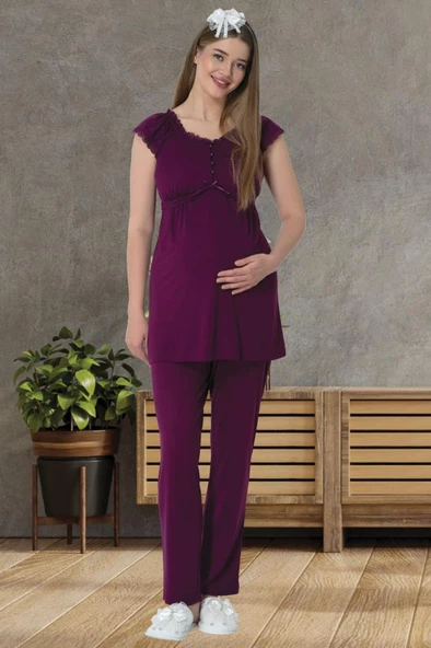 Mecit 5611 Mürdüm Sabahlıklı Lohusa Pijama Takımı - 3