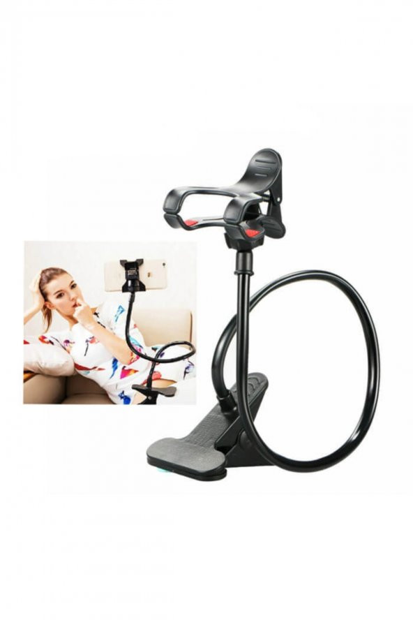 Masaüstü Akrobat Spiral Gövdeli Oynar Başlıklı Telefon Tutucu Siyah - 6