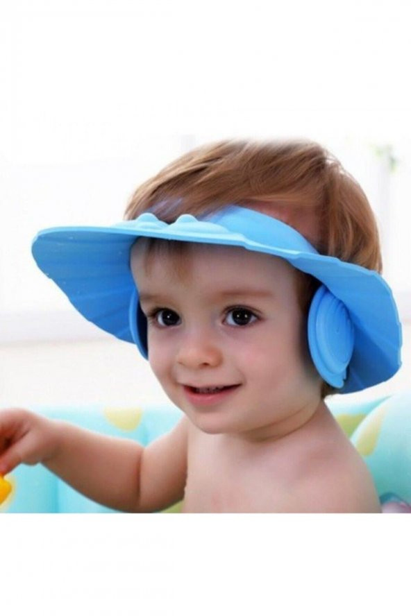 Baby Mate Bebek Banyo Şapkası Duş Başlığı Ayarlanabilir Çocuk Küvet Göze Su Kaçırmayan Şapka Mavi