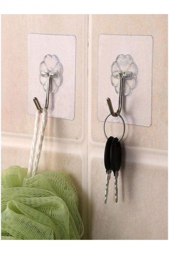 Askı Askılık 10 Adet Güçlü Şeffaf Duvar Askısı Askılığı Yapışkan Vantuz Kanca Mutfak Banyo Askısı - 3
