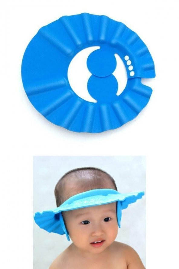 Baby Mate Bebek Banyo Şapkası Duş Başlığı Ayarlanabilir Çocuk Küvet Göze Su Kaçırmayan Şapka Mavi - 4