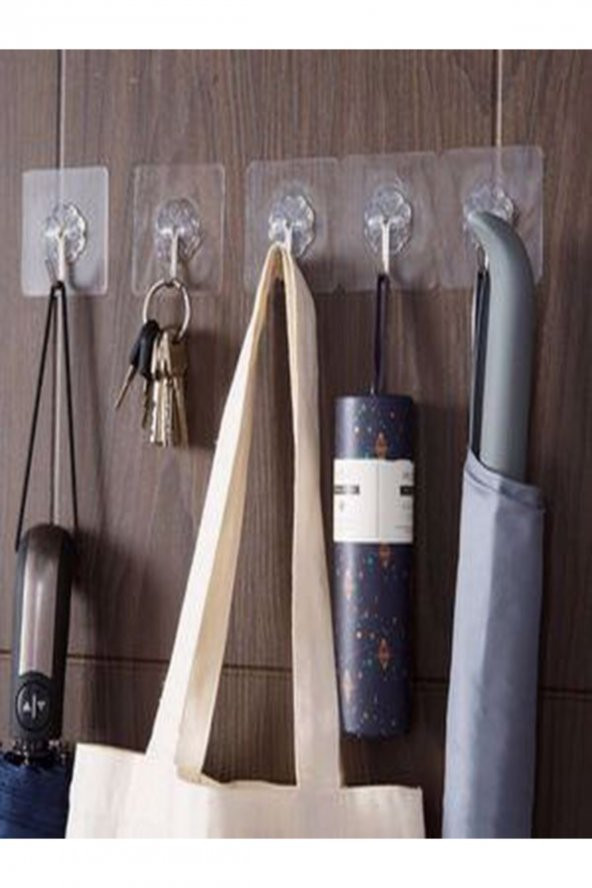 Askı Askılık 10 Adet Güçlü Şeffaf Duvar Askısı Askılığı Yapışkan Vantuz Kanca Mutfak Banyo Askısı - 4