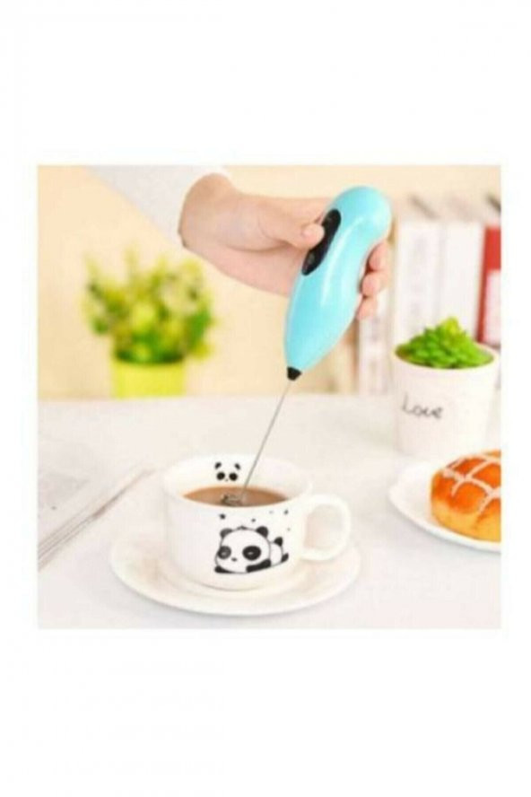 Mavi Mini Mikser Kahve Süt Köpürtücü Karıştırıcı Cappucino Mixer Pilli Çırpıcı - 2