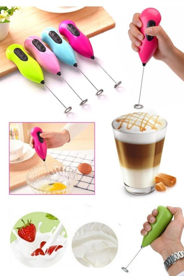 Mavi Mini Mikser Kahve Süt Köpürtücü Karıştırıcı Cappucino Mixer Pilli Çırpıcı - 4