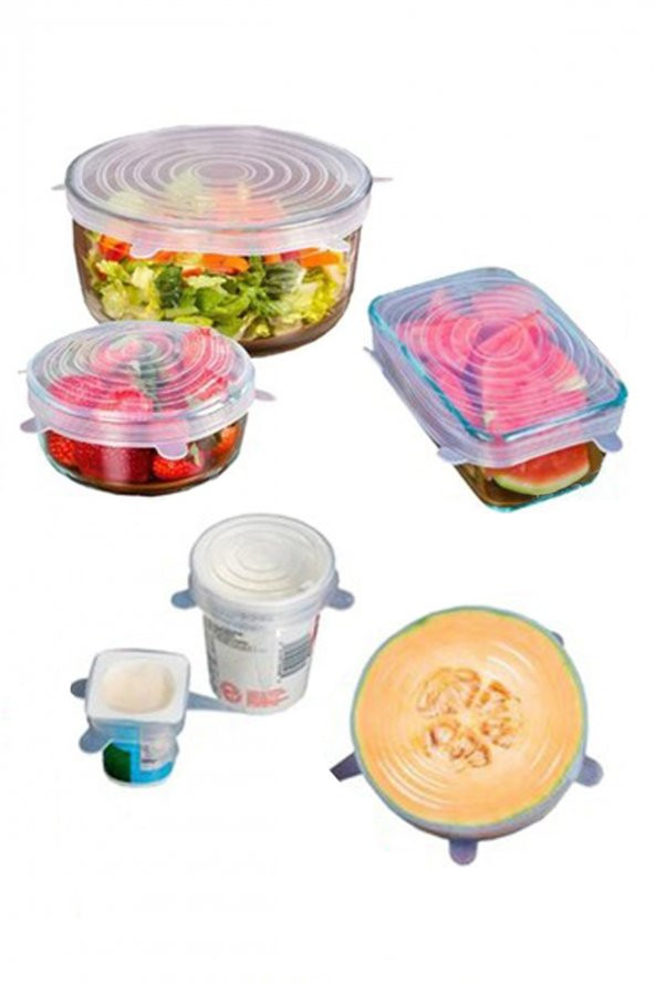 Silikon Kapak Set Yıkanabilir, Mikrodalga Fırında Kullanıma Uygun Hava Almaz 6lı Streç Kapak - 4