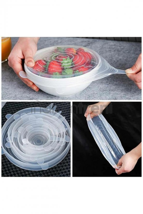 Silikon Kapak Set Yıkanabilir, Mikrodalga Fırında Kullanıma Uygun Hava Almaz 6lı Streç Kapak - 6