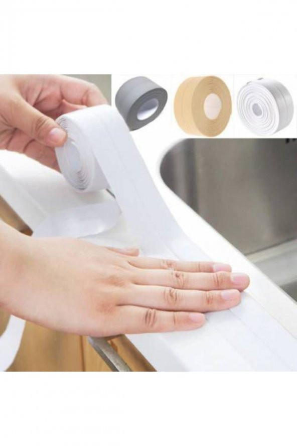 Beyaz Renk Su Sızdırmaz Bant 3.2mt Mutfak Banyo Lavabo Küvet Duvar Bandı Yapışkanlı Şerit