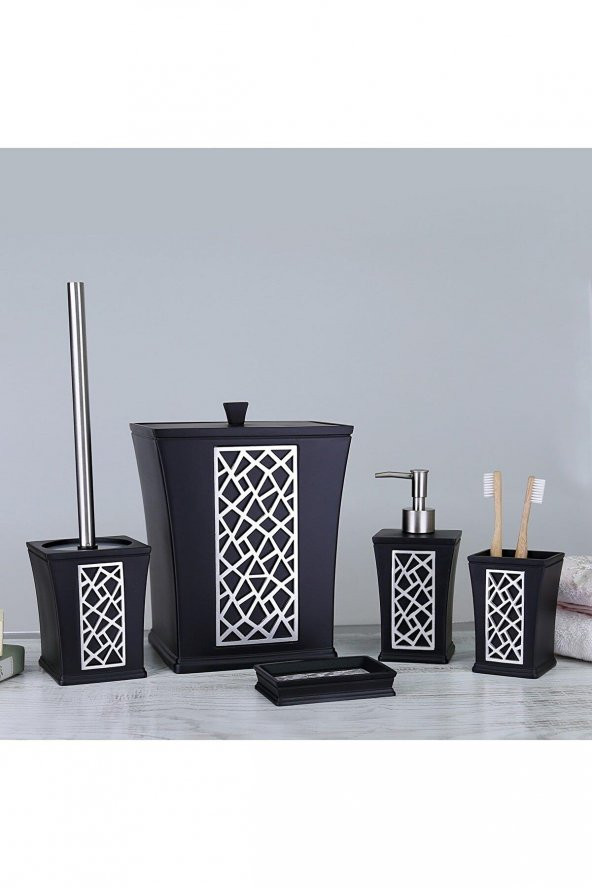 By Selim Mirage Siyah Gümüş 5 Parça Polyester Banyo Seti - 2
