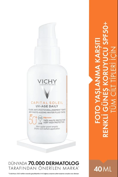 Vichy Capital Soleil UV -Age Daily-Spf 50+ Tinted Foto Yaşlanma Karşıtı Renkli Güneş Kremi 40 ml