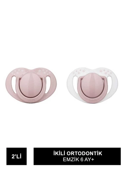 Mamajoo Sterilizasyon & Saklama Kutulu Powder Pink Desenli İkili Ortodontik Emzik 6 Ay+