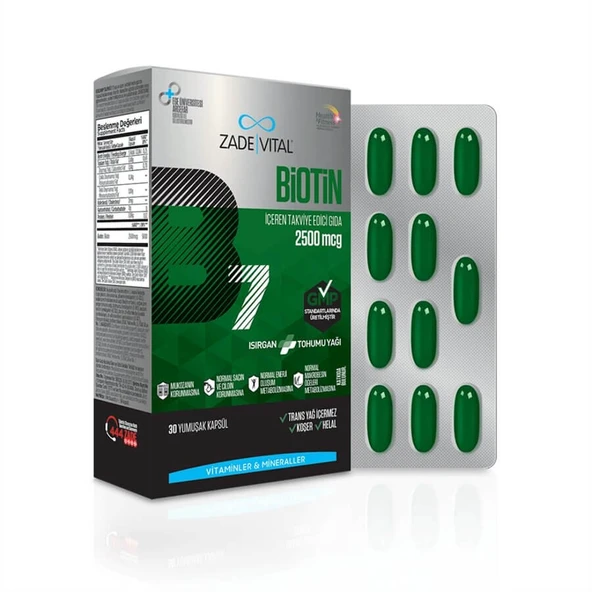 Zade Vital Biotin B7 Isırgan Tohum Yağı 30 Kapsül