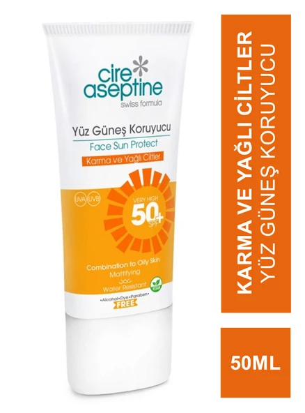 Cire Aseptine Sun Yüz Güneş Koruyucu Spf50+ Karma ve Yağlı Ciltler 50 ml