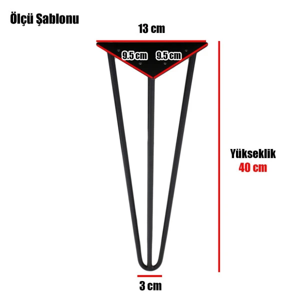 Üçgen Mobilya Masa Sehpa Ayağı 40 cm Mat Siyah Metal Ayak - Resim 2