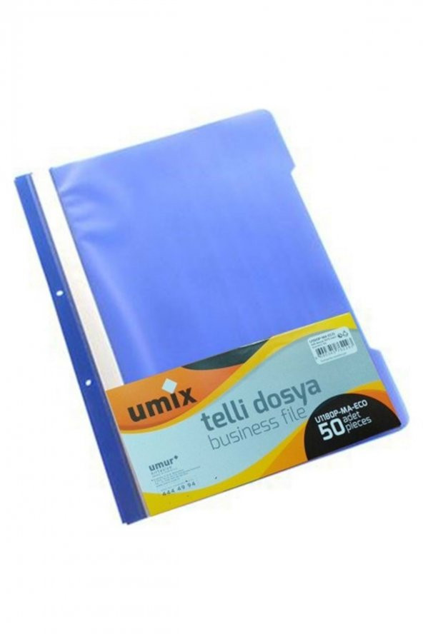 Umix Telli Plastik Dosya Mavi 50 Li Paket