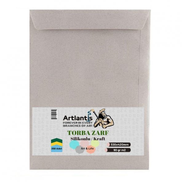Torba Zarf 32x42 Cm Kraft 90 Gr Silikonlu 250li 1 Paket Artlantis 320*420 Mm Torba Zarf Kraft 250 li 1 Paket