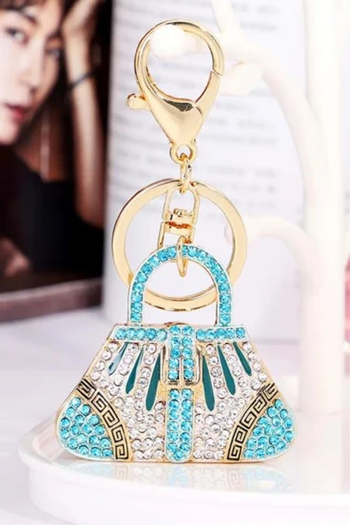 Kristal Taşlı Çanta Anahtarlık Mavi No.1 - Resim 12