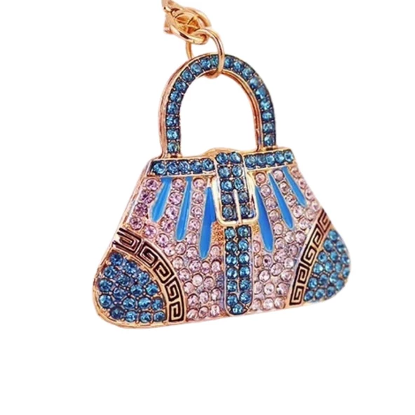 Kristal Taşlı Çanta Anahtarlık Mavi No.1 - Resim 6